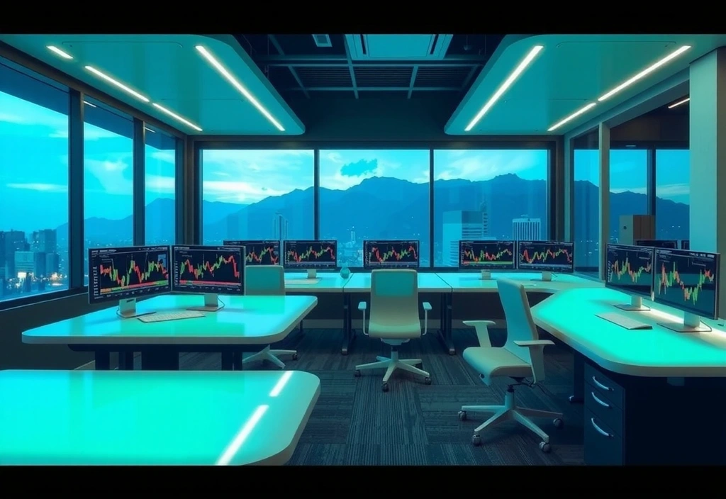 Oficina futurista de Dandhork con tecnología avanzada